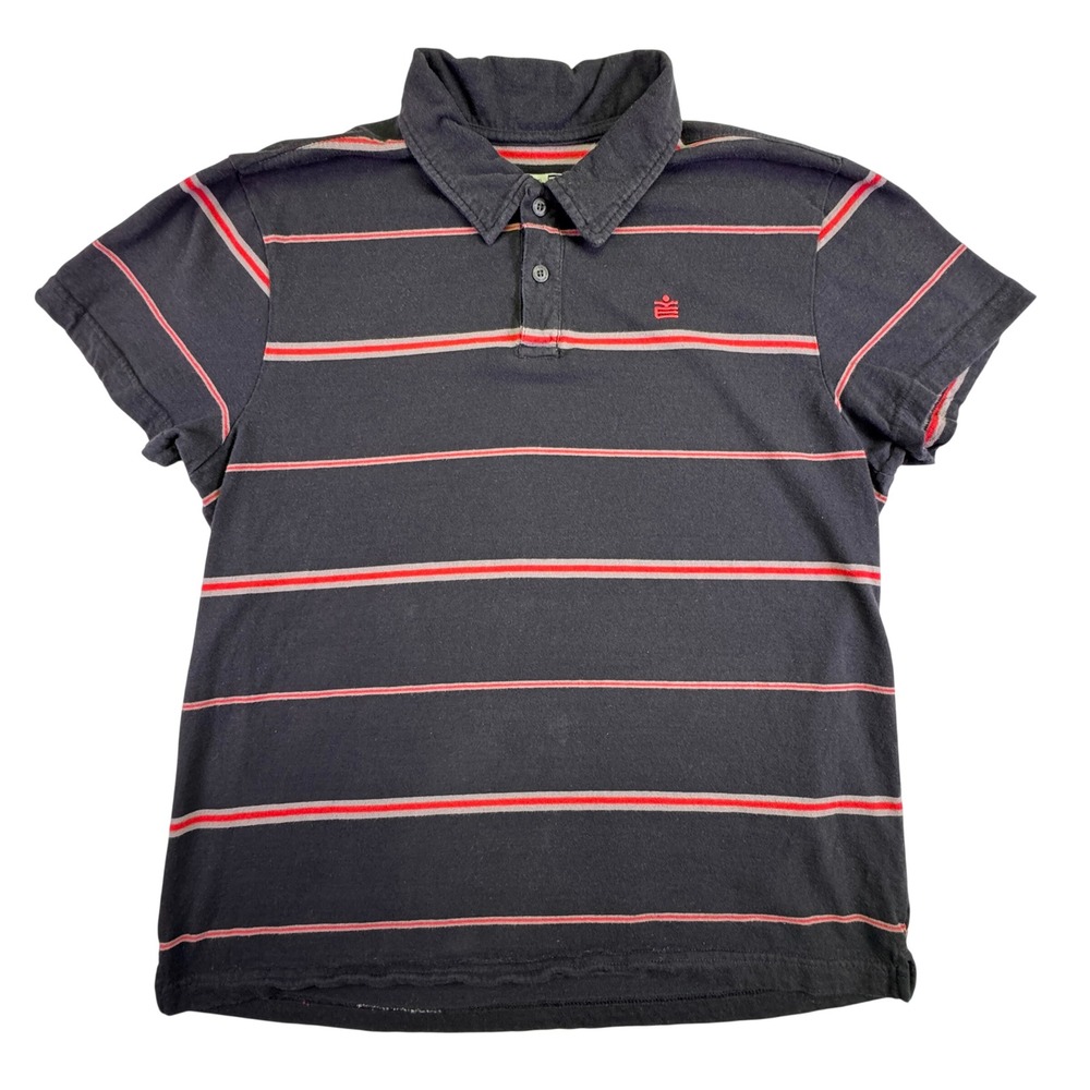 Machine Polo Shirt Men's Large Short Sleeve Striped Black‎ Red Grey Skater 90s